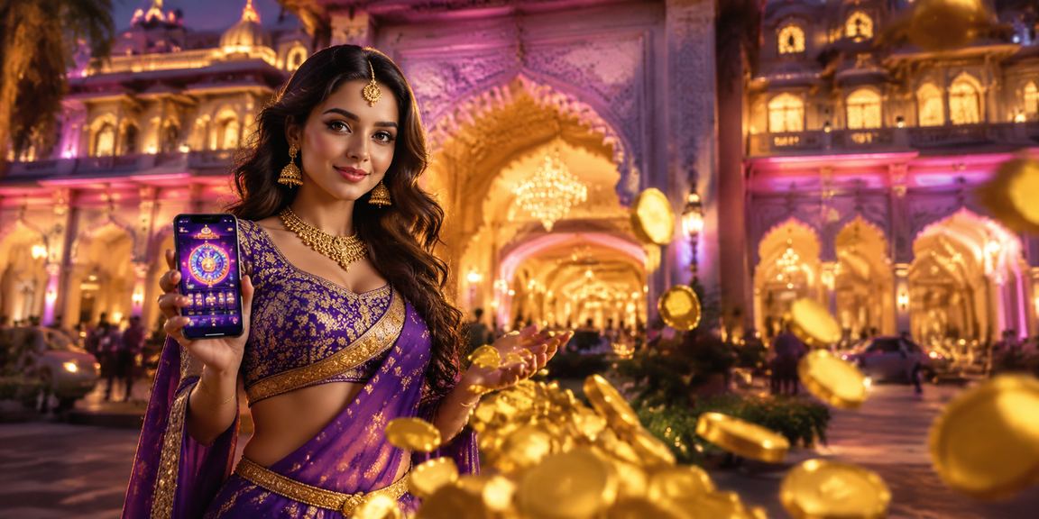 Player enjoying Aviator game on mobile device in Bollywood-themed environment